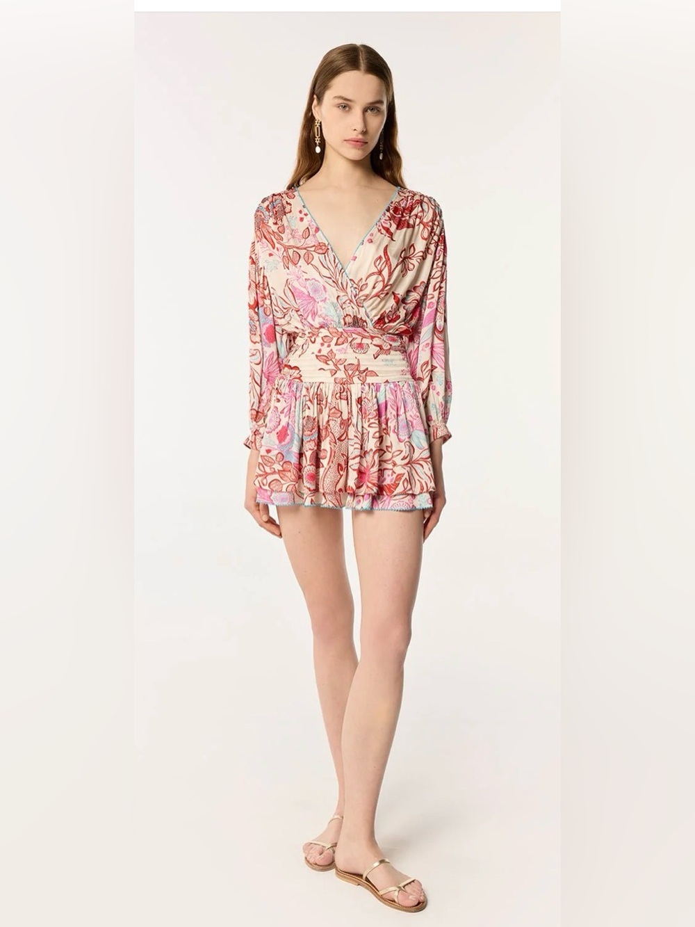 NWT Poupette St. Barth Pink, Turquoise & Red Floral Mini Dress - Picture 3 of 6